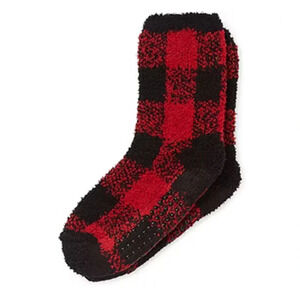 North Pole Trading Co. Head-To-Toe Buffalo Kid 1 Pair Slipper Socks Red & Black